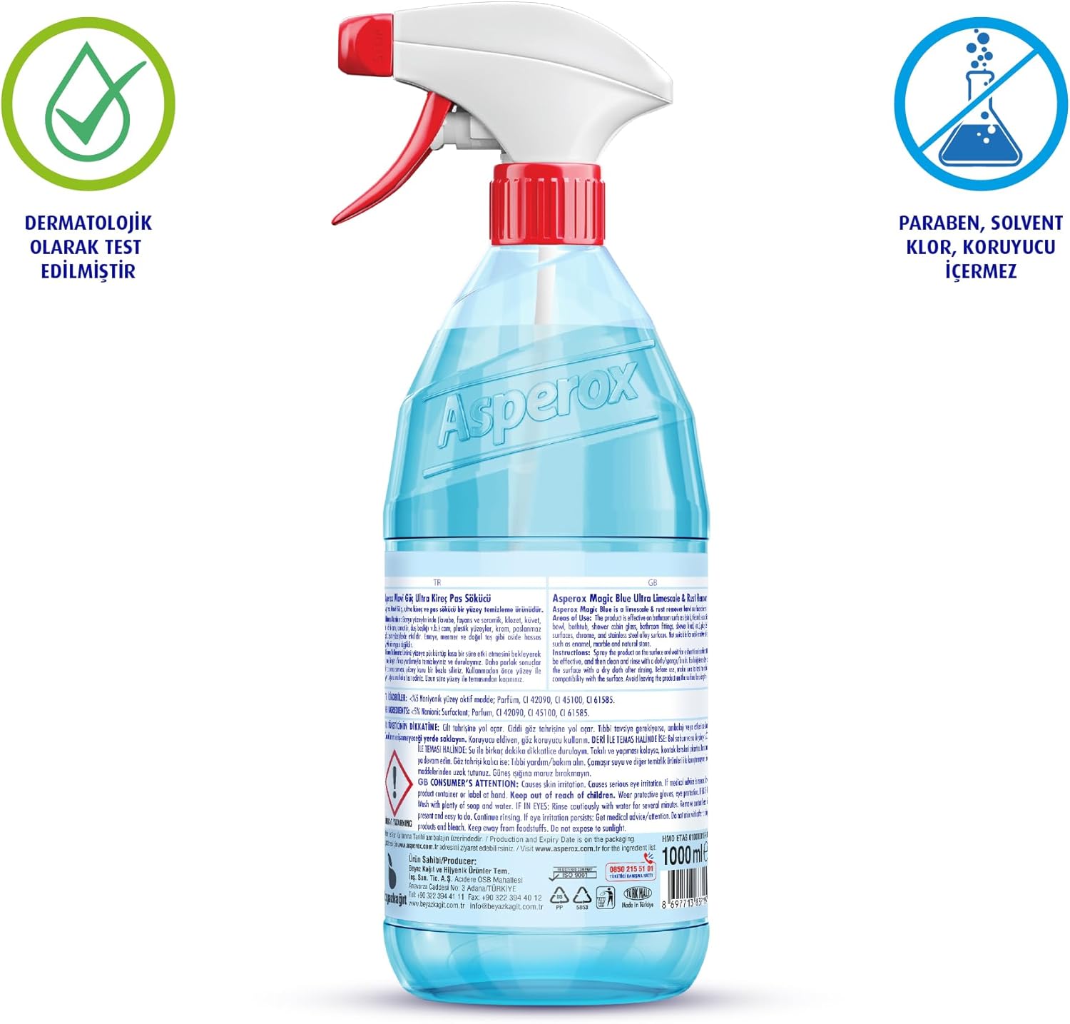 Asperox Mavi Güç Kireç Çözücü Sprey 1000 ml