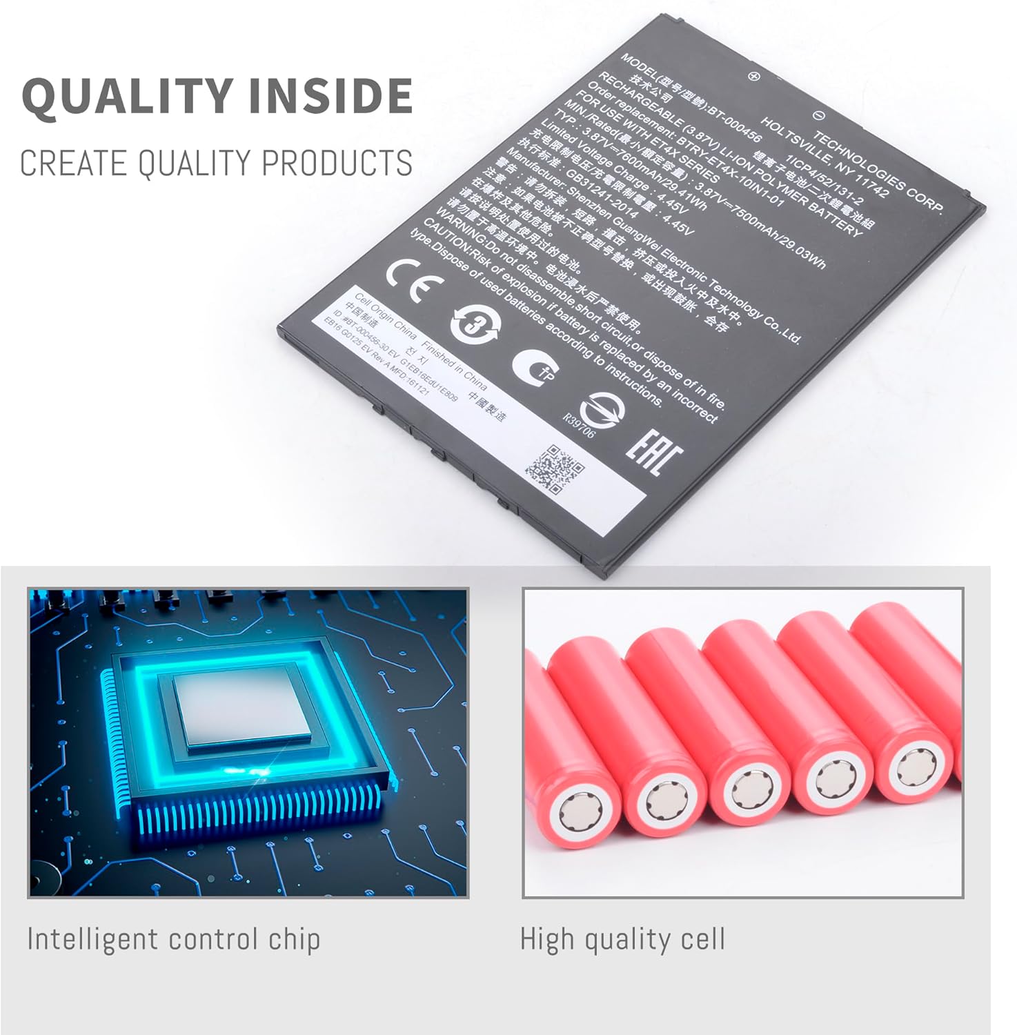 BT-000456 Battery for Zebra ET40 ET45 ET40HC ET45HC ET4X 10" INCH BT-000456-32 BTRY-ET4X-10IN1-IN BTRY-ET4X-10IN1-01-PW Series Barcode Scanner Ultra High Capacity Replacement 3.87V 7600mAh/29.41Wh