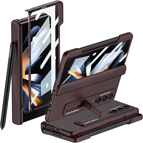 Miniatura 8 de Miimall Funda compatible con Samsung Z Fold 4 con soporte para bolígrafo en el borde, magnética con bisagras, cubierta de pantalla de vidrio