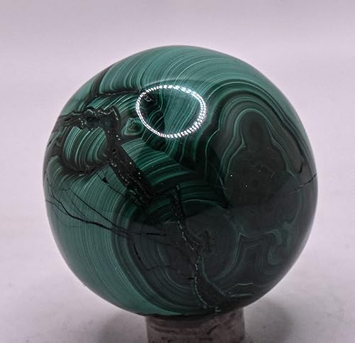Miniatura 3 de Esfera de malaquita verde oscuro pulida de 1.693 in y 5.64 oz, con piedras preciosas naturales pulidas - Congo + soporte