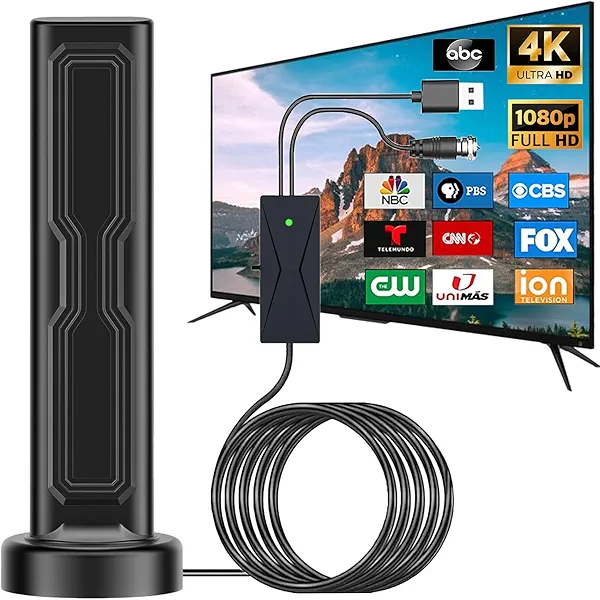 2025 Upgraded TV Antenna for Smart TV Indoor 900+ Miles Long Range with Amplifier Signal Booster, 360 Reception Portable, Support 8K 4K 1080P All TVs, Coaxial Cable