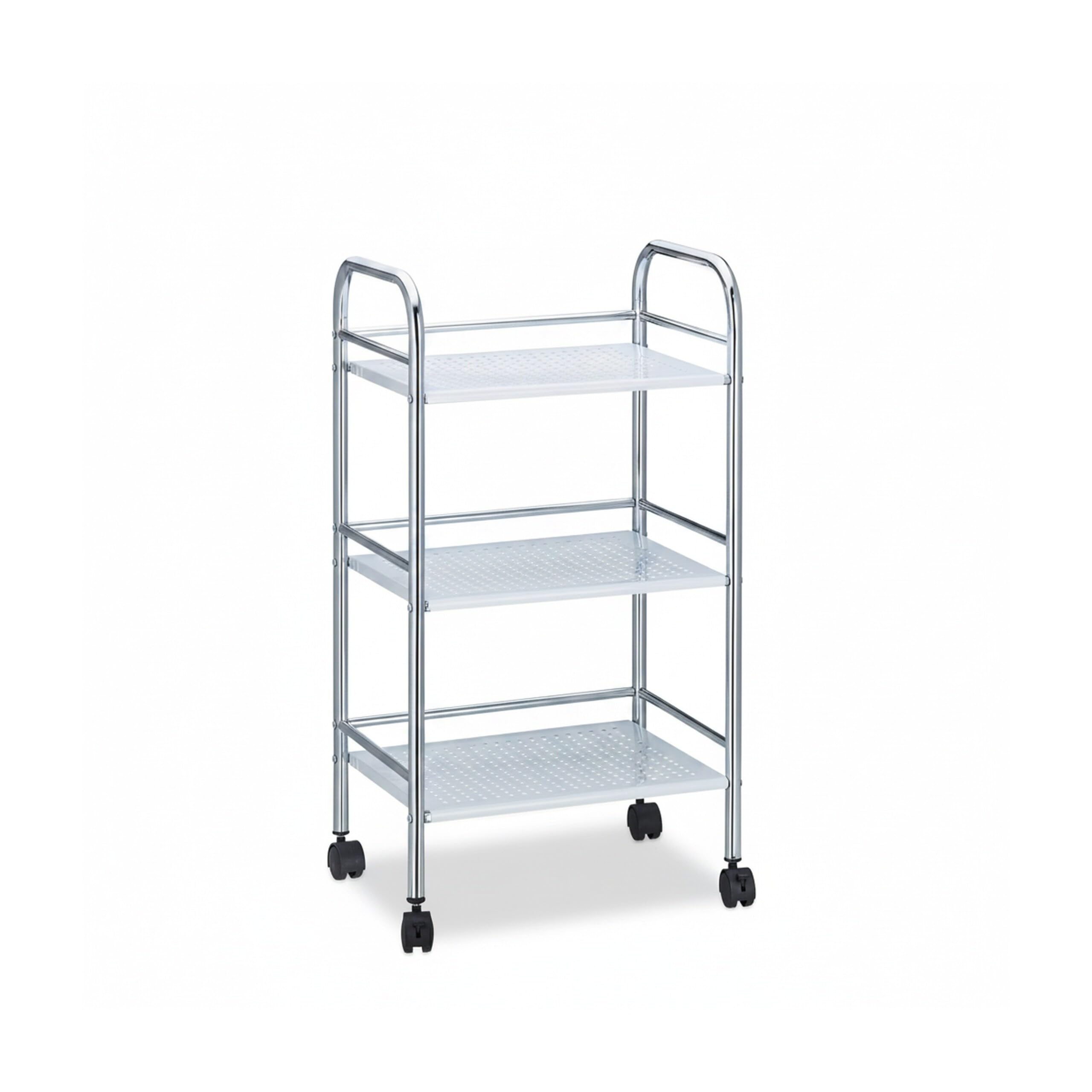 Relaxdays Camarera de 3 Pisos, Carrito Cocina con Asas para Empujar, Hierro Cromado, 75 x 40,5 x 31 cm, Blanco