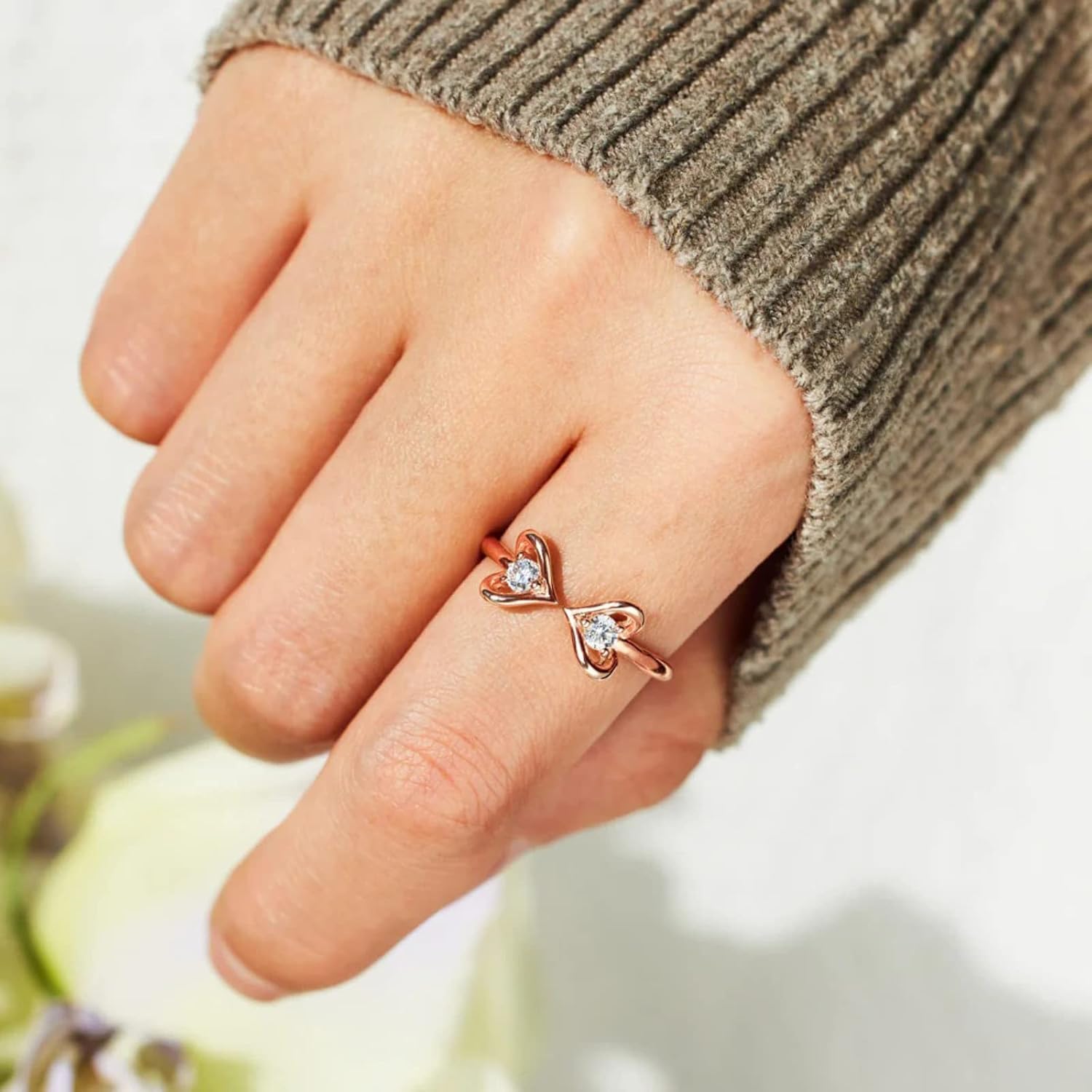 Infinity Heart Ring for Women 925 Sterling Silver Mother Daughter Bow Knot Rings Dainty CZs Adjustable Open Stackable Ring Wedding Band Jewelry - Image 3