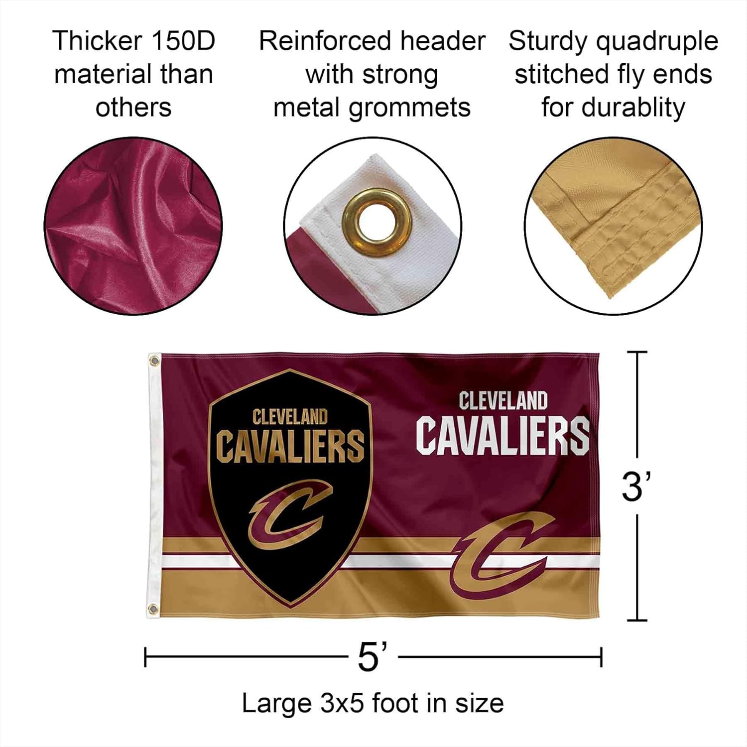 Cleveland Cavaliers Dual Logo Indoor Outdoor Flag Banner - Image 2