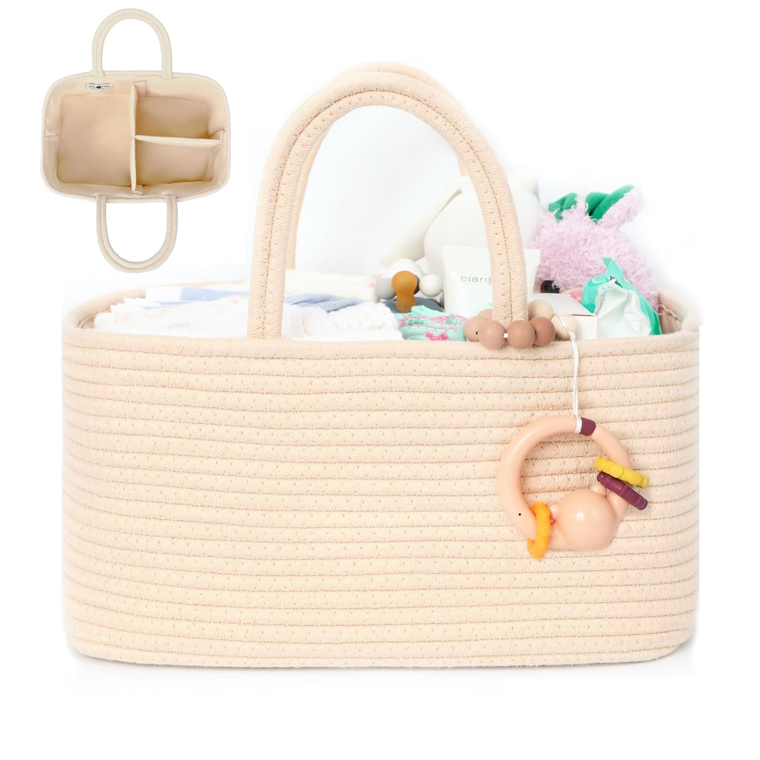 Miss Fong Diaper Caddy Organizer - Portable Caddy with Removable Dividers, Travel Basket & (Creme)