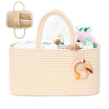 Miss Fong Diaper Caddy Organizer - Portable Caddy with Removable Dividers, Travel Basket & Creme