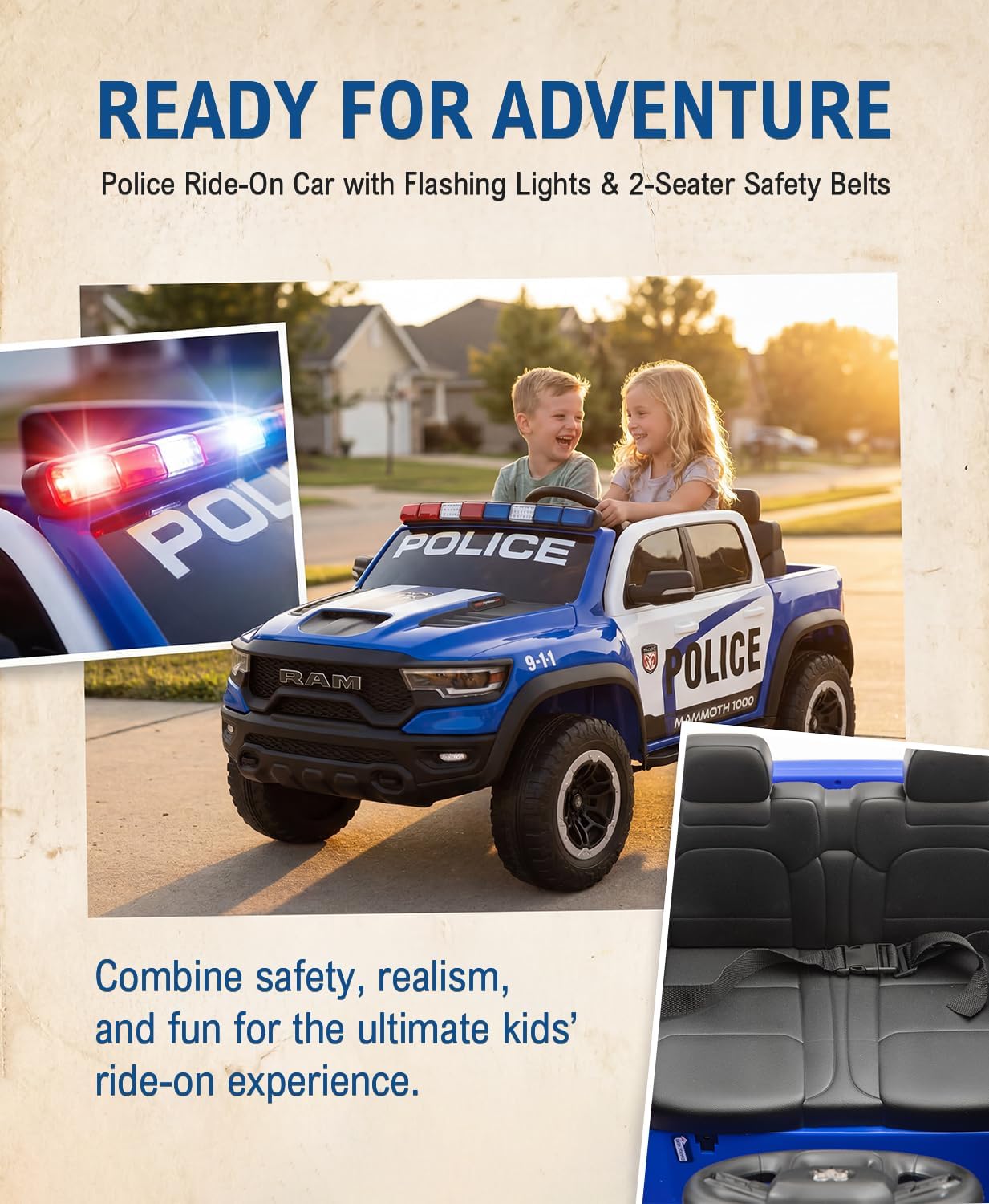 24V Kids Ride on Car, Kids Electric Vehicles Car Ride on Toy Truck for Toddlers - Blue