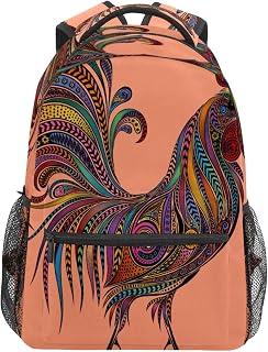 Mochila escolar para meninos e meninas com penas de arco-íris galo galo galo estudante bolsa de ombro livro para meninos meninas leve durável médio ensino universitário bolsa de viagem mochila para caminhadas acampamento mochila, Multicolorido, One Size, Clássico