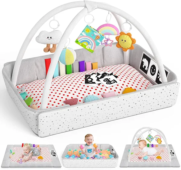 Baby Play Gym Mat Tummy Time Mat Activity Center for Newborn Infant Gifts Babies Shower Gifts for Boy Girl Baby 0-3-6-9-12 Months Skill Development Newborn Infant Babies Essentials Gifts