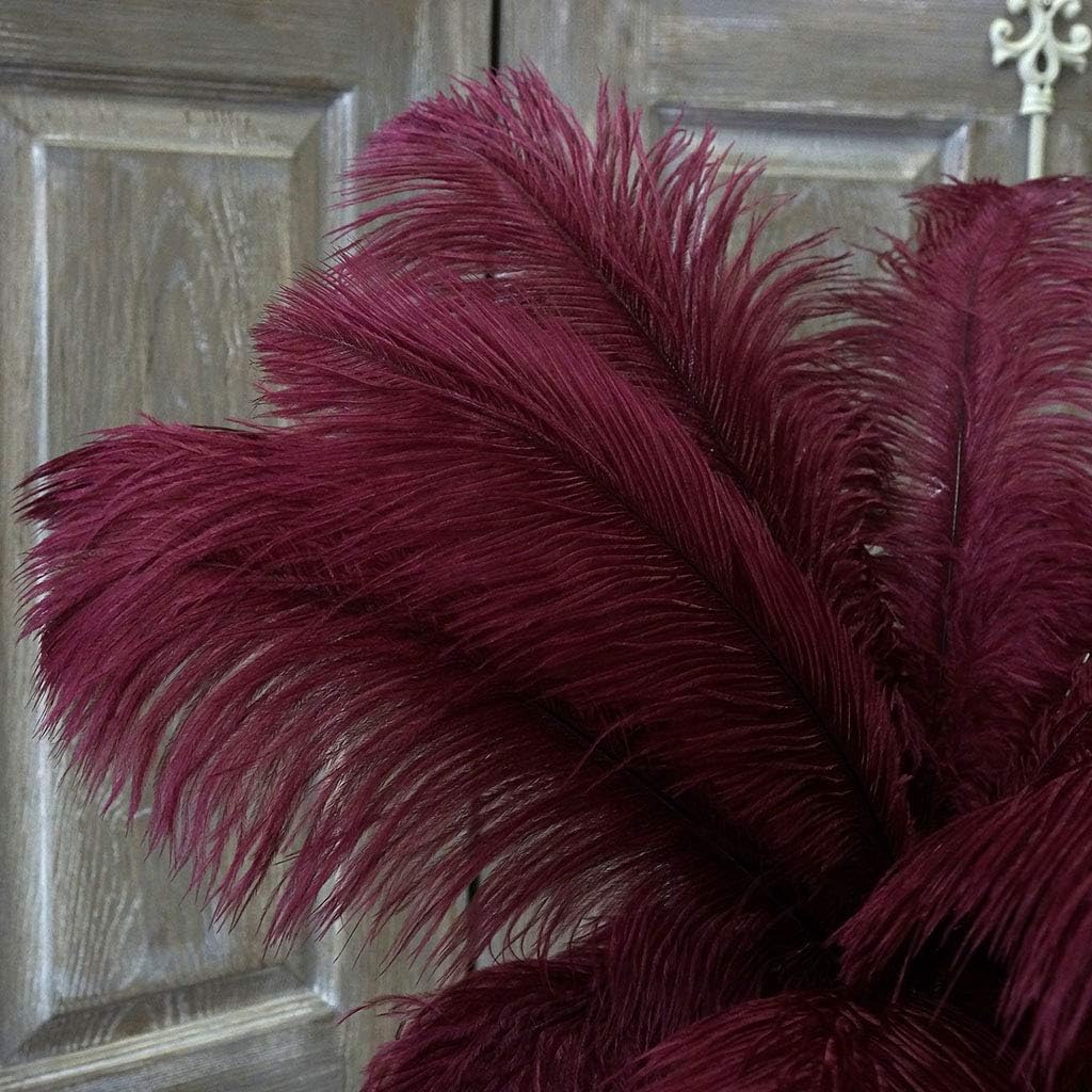 ZUCKER Large Feather Wedding Quality Home Decor, 17 Inch, Burgundy, 12 Pieces Ostrich Drab, 17"