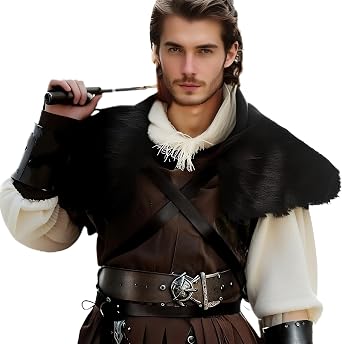 Viking Faux Fur Shawl Medieval Warrior Plush Shoulder Wrap Collar with Belt Renaissance Cosplay LARP Costume for Men Women