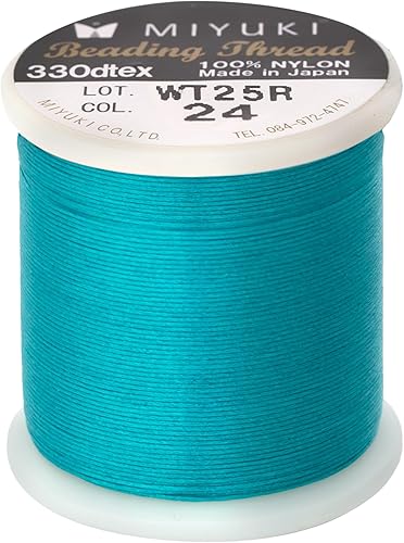 Hilo para cuentas Miyuki – Hilo de nailon pre-encerado para proyectos de enhebrado, carrete de 50 metros/55 yardas, color aguamarina, diámetro de