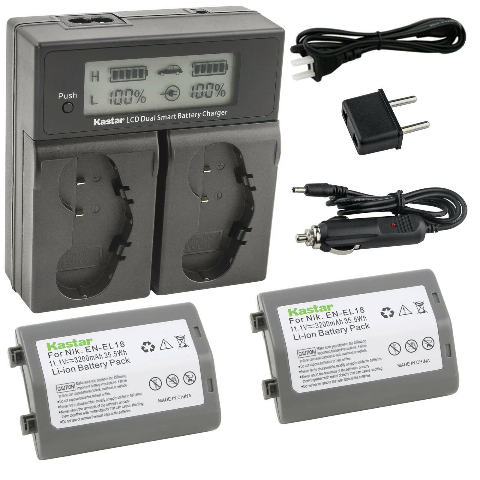 Kastar 2-Pack Battery and AC LCD Dual Fast Charger Compatible with Nikon EN-EL18 EN-EL18a EN-EL18b EN-EL18c EN-EL18d, MH-26 MH-26a MH-26b, Nikon D4