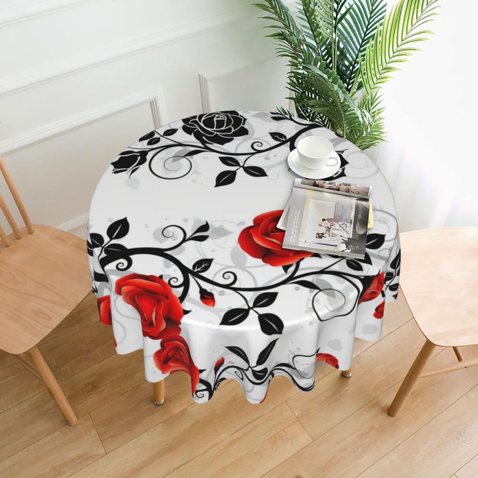 YYHWHJDE Floral Rose Ivy With Leaves Spring Prints Round Decorative Tablecloth 60in - High-Grade Polyester Throw for Elegant Dining & Festive Gatherings