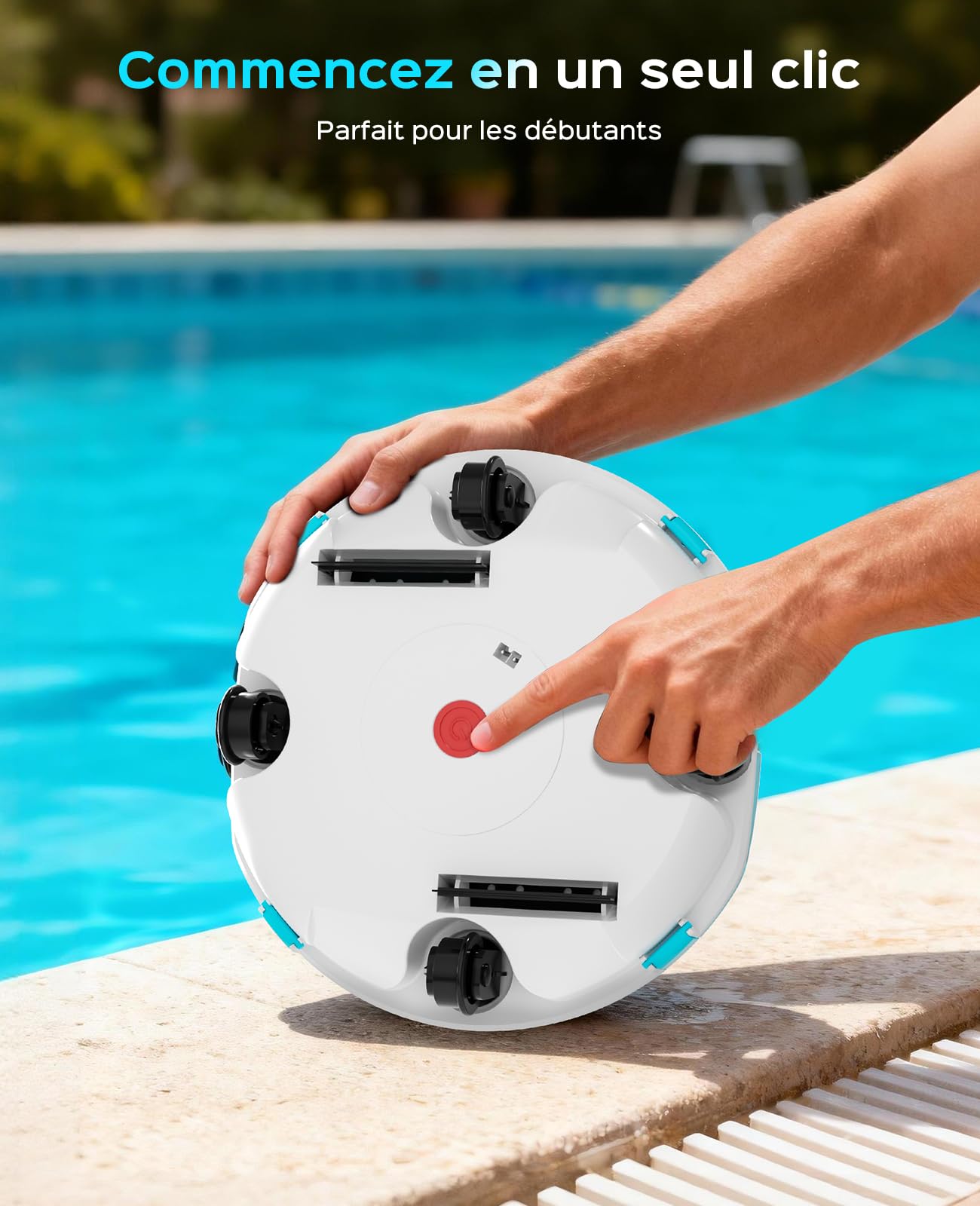 WINNY POOL CLEANER Winny 200 Robot Piscine, Aspirateur Piscine sans Fil avec Batterie, Autonomie 80 Min pour Piscines Hors-Sol 60 m², Double Filtration, Stationnement Automatique(Bleu Transparent)