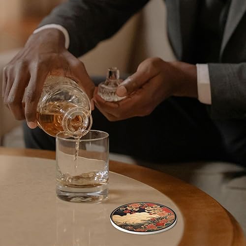 Miniatura 5 de Trillionn - Paquete de 12 posavasos de fieltro para bebidas, posavasos absorbentes para café, diseño de patrón japonés