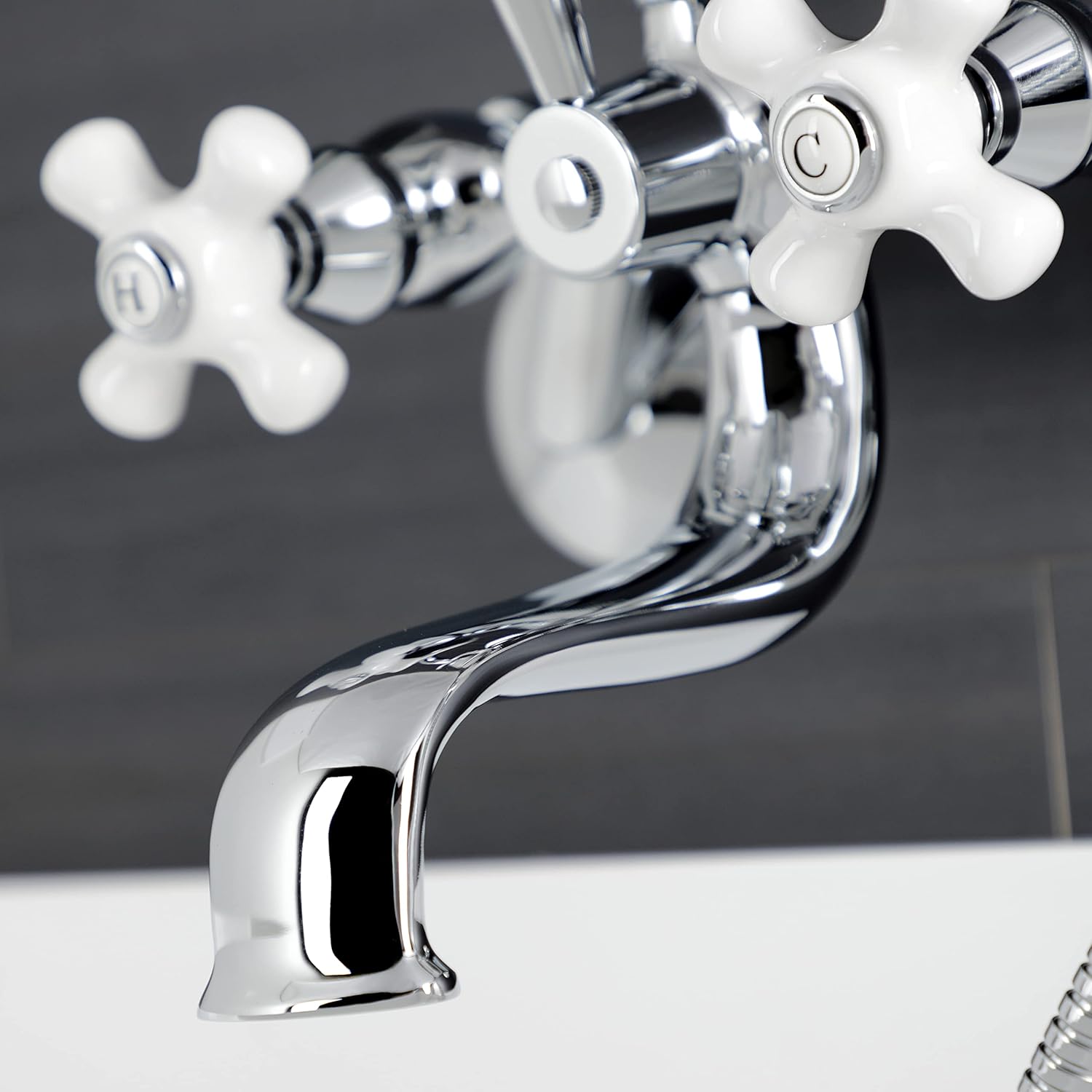 Kingston Brass KS226PXC Kingston Wall Mount Clawfoot Tub Faucet with Hand Shower, Polished Chrome