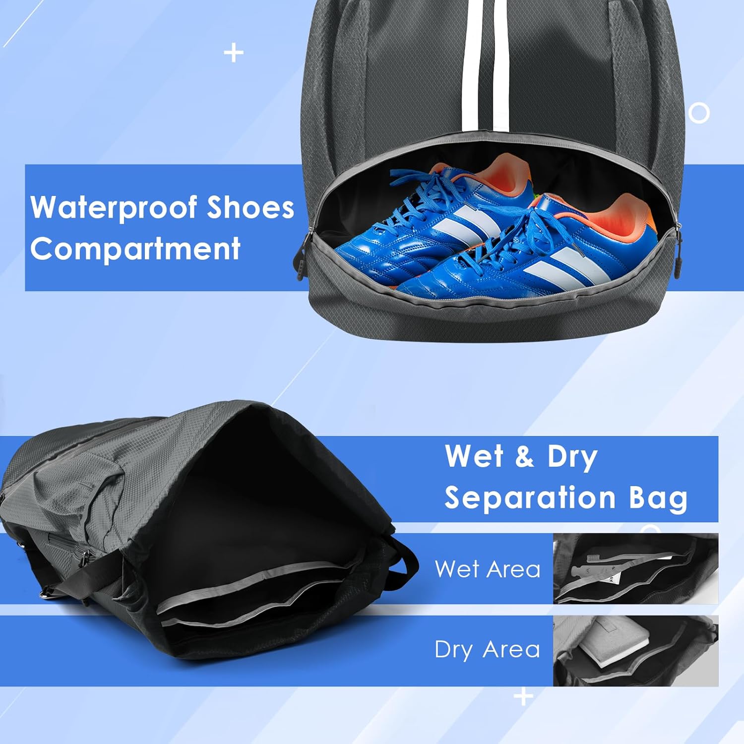 BROTOU Soccer Bags, Football Backpack, Volleyball Bag, Drawstring Backpack with Ball and Shoe Compartment, Football bags for Equipment Swim Gym Bag
