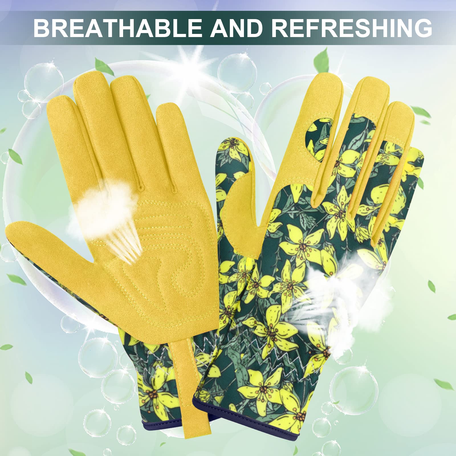 Guantes de jardinería de cuero para mujer, guantes de jardinería para mujer, a prueba de espinas, sin picadura para excavar, plantar, podar, talla L, verde negro