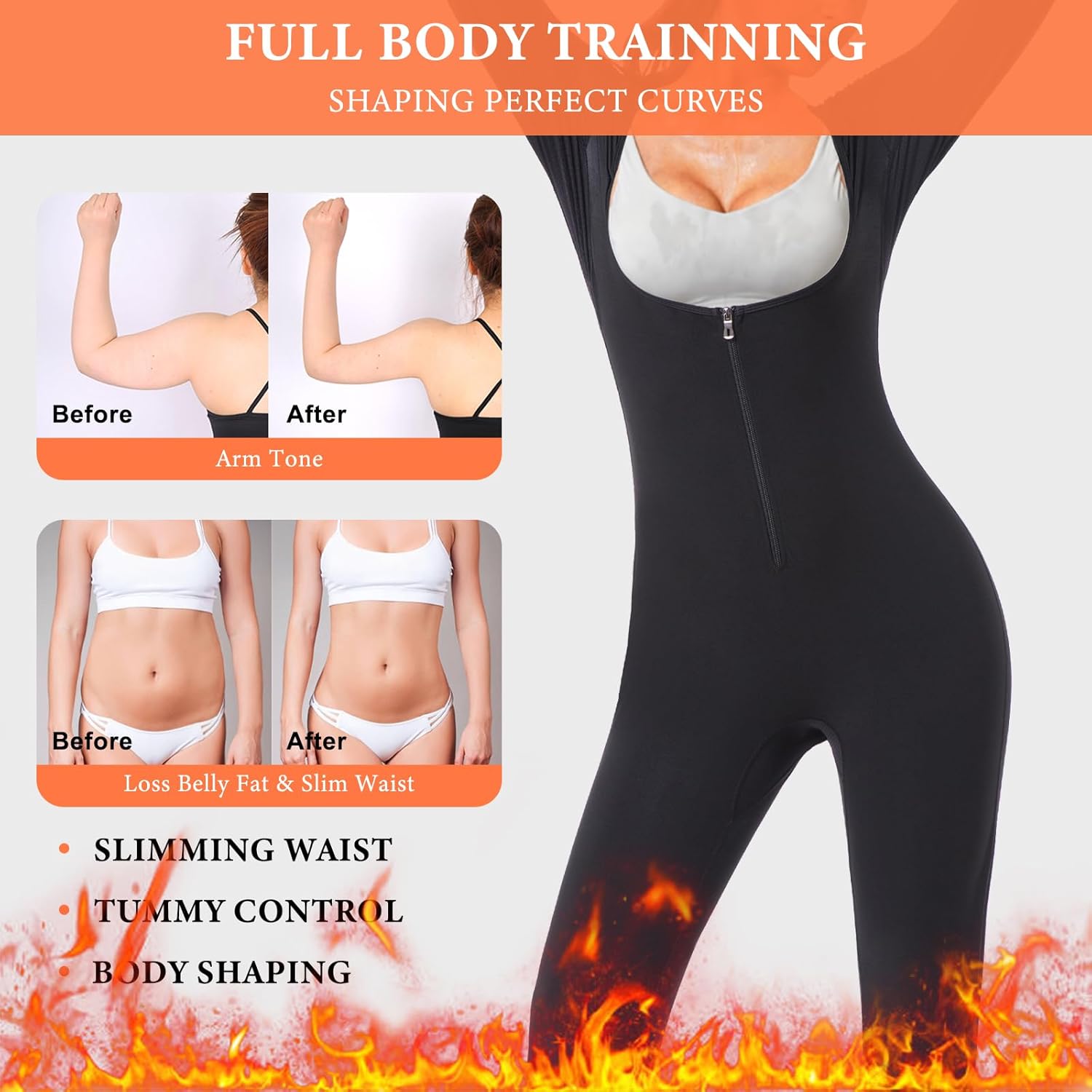 Full Body Sauna Suit for Women Workout Jumpsuit Waist Trainer for Belly Fat Sweat Suit Compression Body Shaper