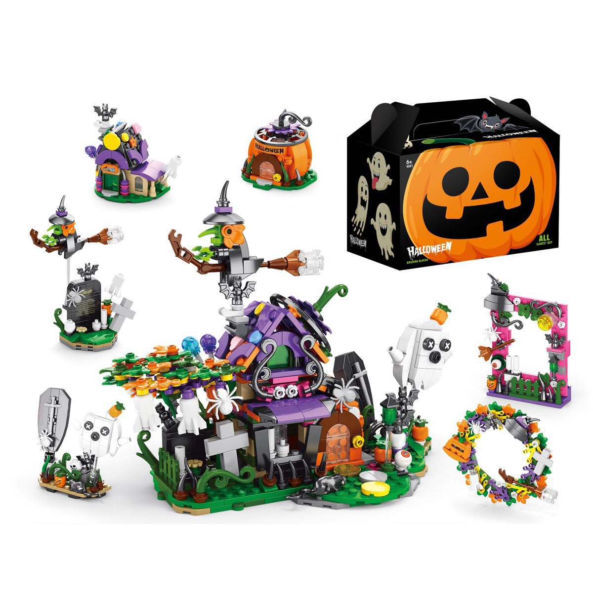 YILETKC Advent Calendar 2026 Building Blocks Set, 603 PCS Halloween Haunted House Architecture Bricks Model Kit, 6 in 1 Advent Calendar Construction Building Blocks Kit, Calendars for Adults Teens