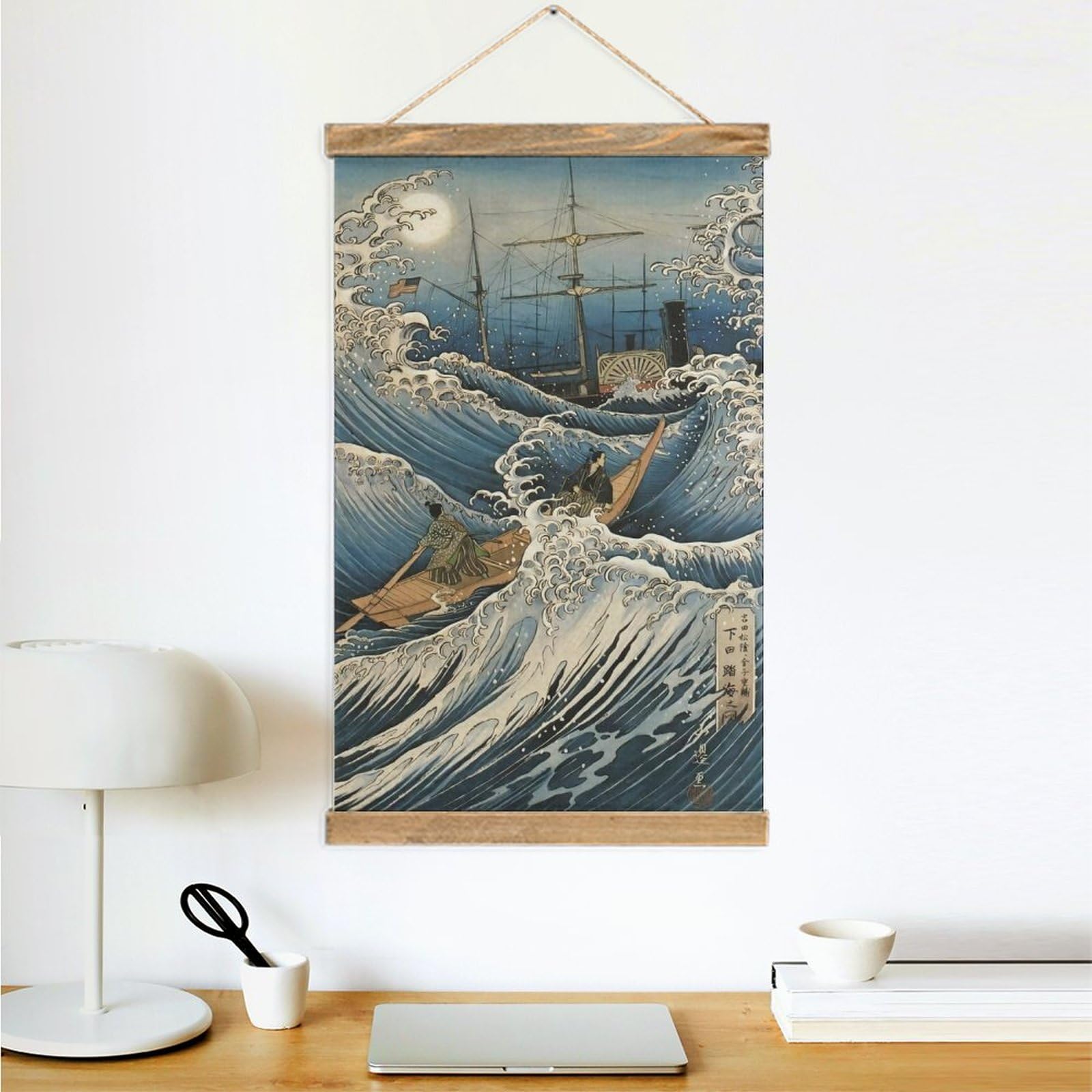 壁掛け　絵画　海外で購入 Amazon.co.jp: 壁掛け絵画 和柄 海を歩く下田の和風絵