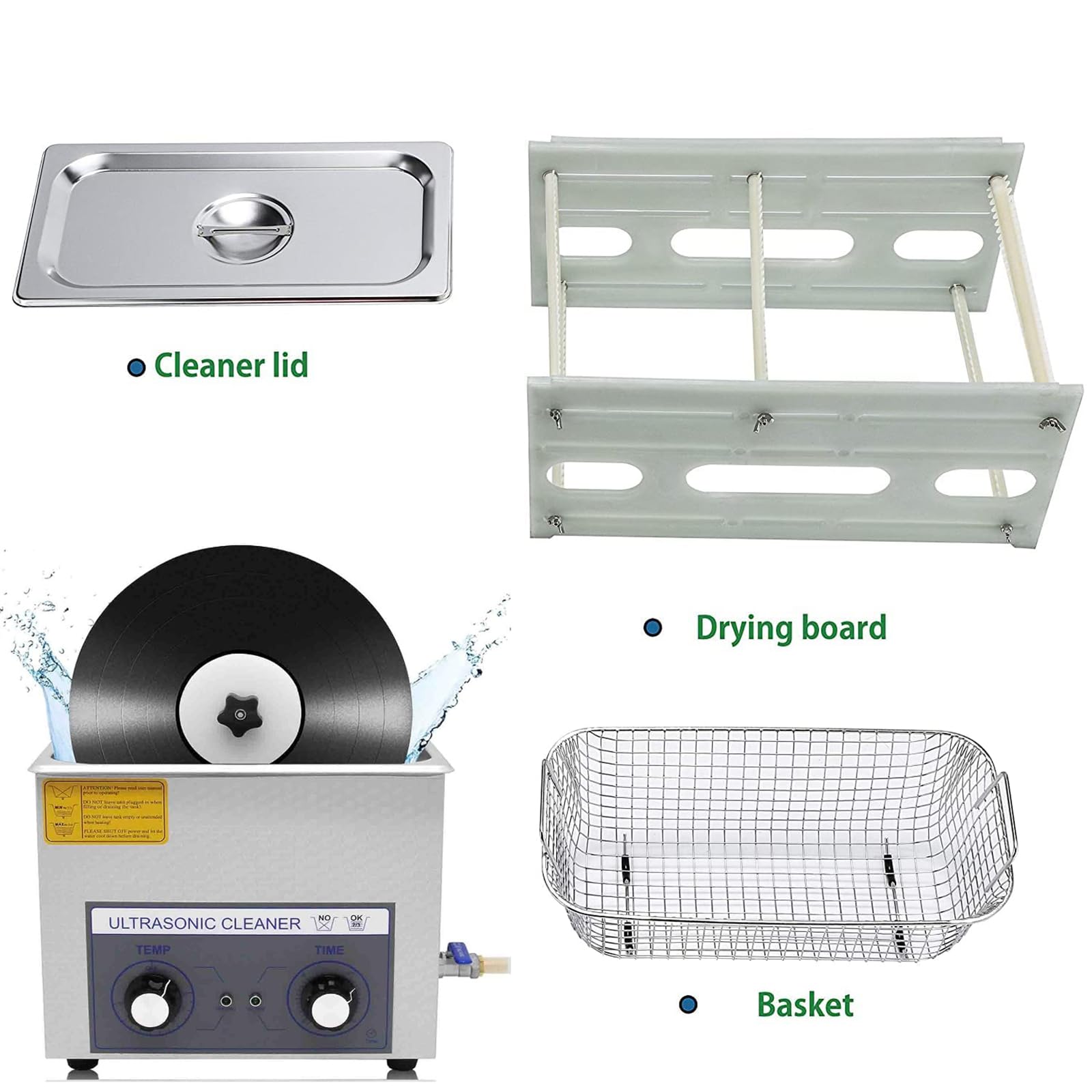 Pulitore a ultrasuoni per Dischi in Vinile da 6 Litri, Sistema di Pulizia per Dischi in Vinile riscaldato da 200 W, Pulizia Automatica per LP a Doppia Faccia, temporizzazione da 0 a 30 minut