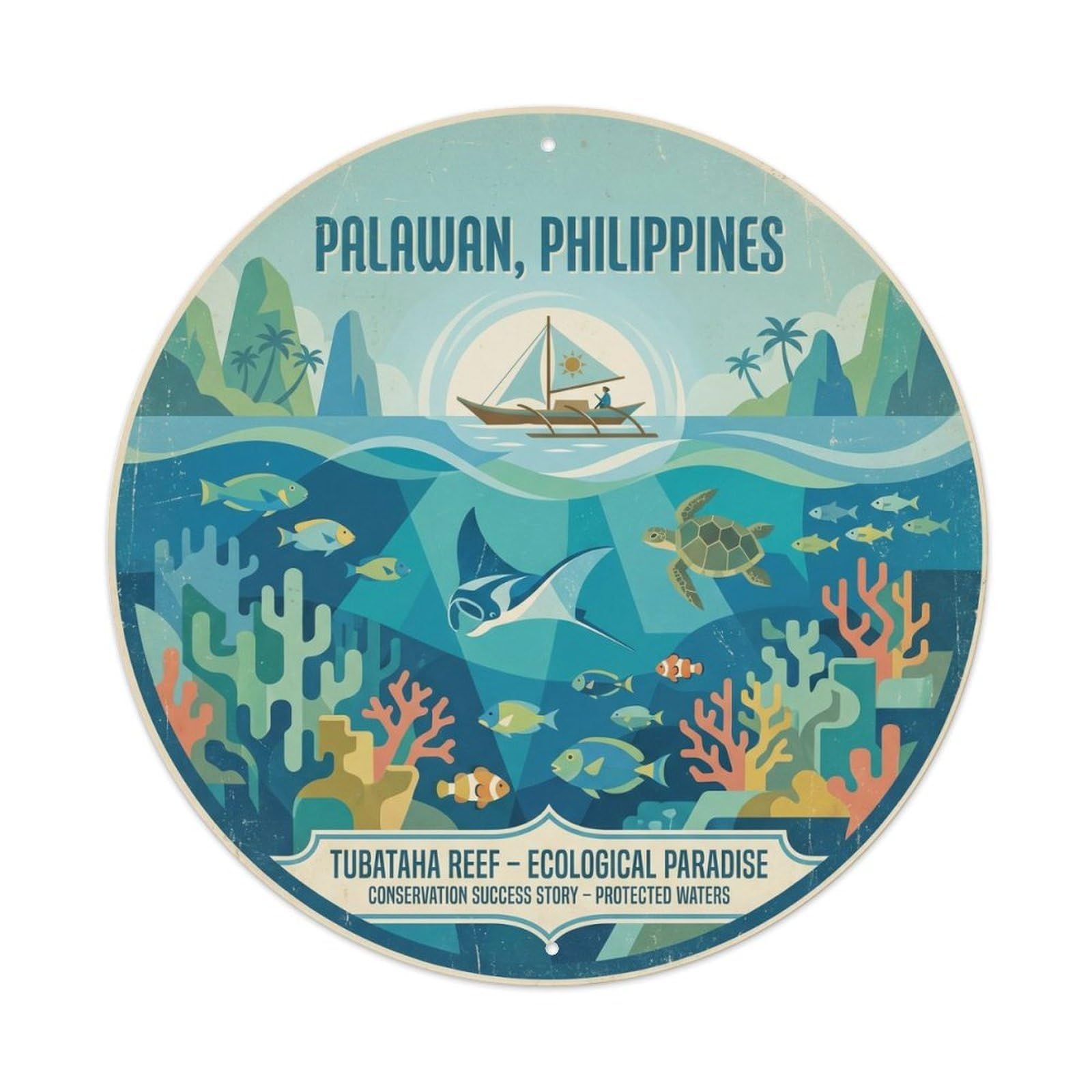 Tubbataha Marine Reserve Ocean Wildlife Snorkeling Metal Tin Sign