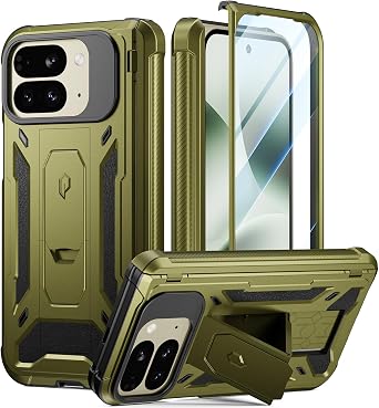 Poetic Spartan Case for Google Pixel 10 Pro Fold, [Hinge Protection] [Kickstand] [Mil-Grade Protection] Full-Body Shockproof Protective Rugged Cover with Built-in Screen Protector, Metallic Green