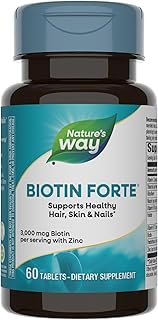 Nature's Way Biotin Forte, Supports Healthy Hair, Skin & Nails*, 3000 mcg Biotin per Serving, with Zinc, Vitamin C, B-Vitamins, 60 Tablets (Packaging May Vary)