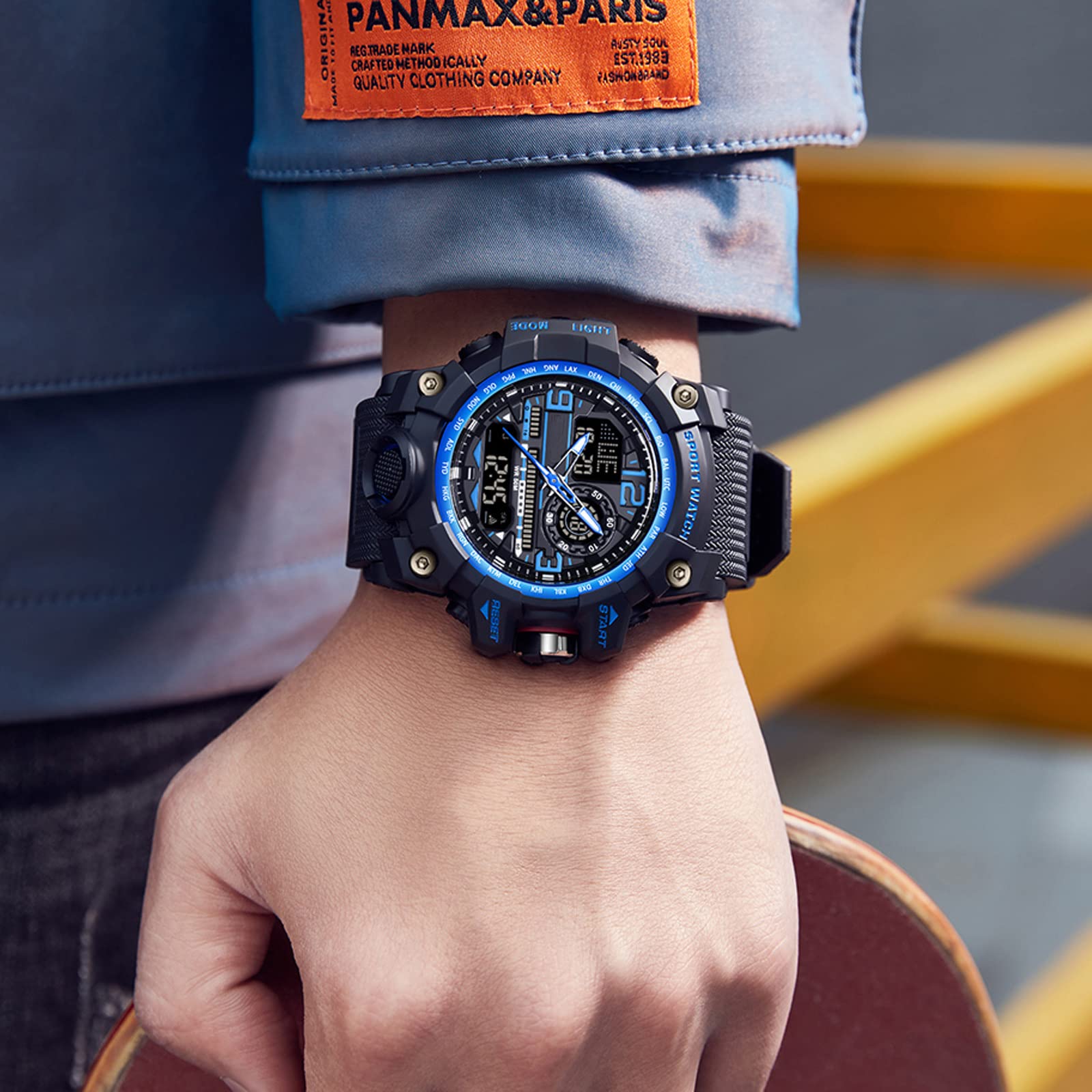 Reloj de pulsera militar grande para hombre, digital y analógico, 5 cajeros automáticos, impermeable, táctico para exteriores con despertador, fecha 12/24 horas, cronómetro LED, correa de silicona
