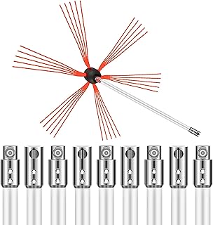 VEVOR Chimney Sweep Kit 33FT Length, Chimney Cleaning Tool Kits with 10 Nylon Flexible Rods, Chimney Brush Kit Driven by Drill for Sweeping Fireplace