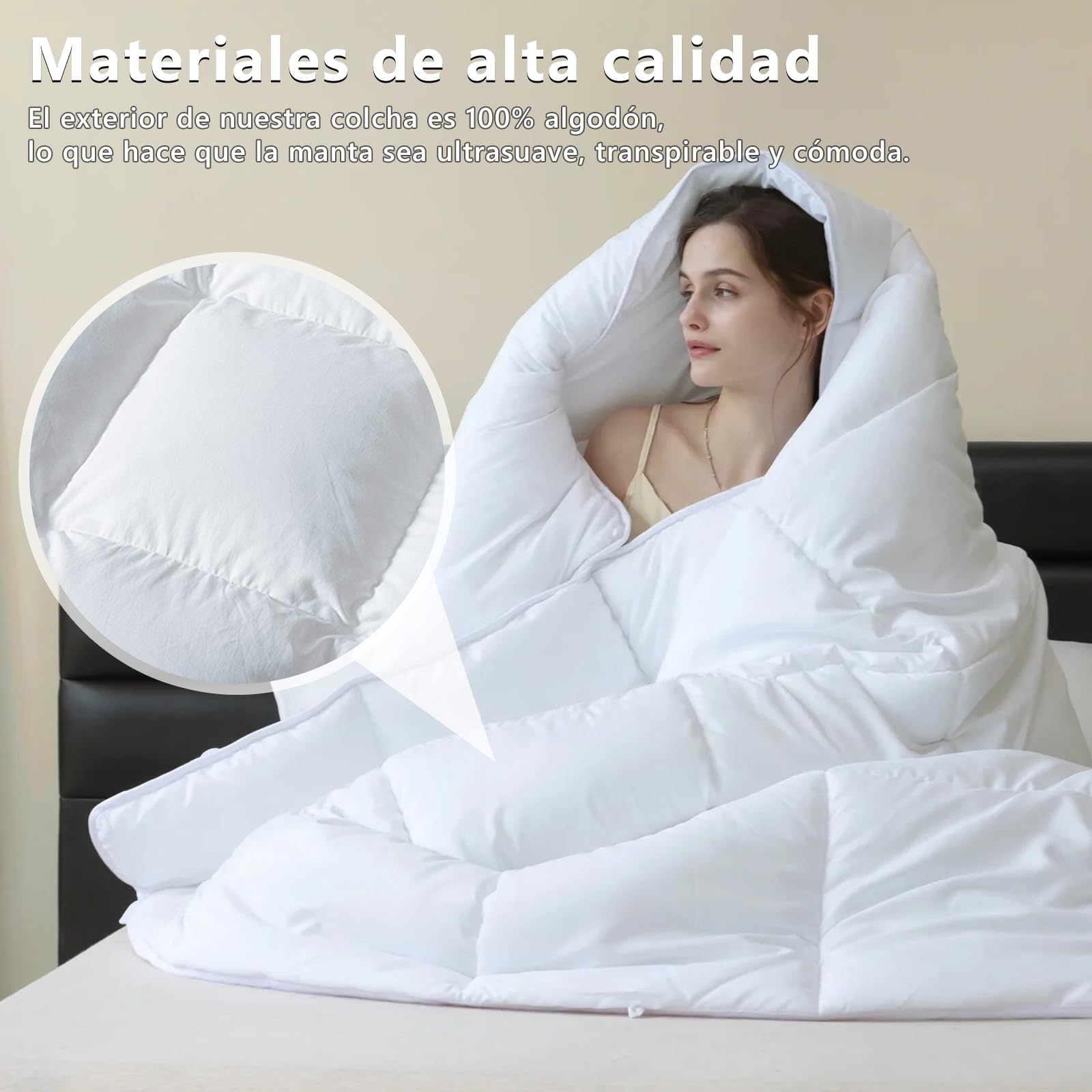 EASY SPEED Edredon Cama 150 cm,100% Suave Microfibra Nordico Edredon 220x240 cm, Relleno 300 gr/m²,Otoño-Invierno, Adecuado para Hoteles,Dormitorios(Blanco)