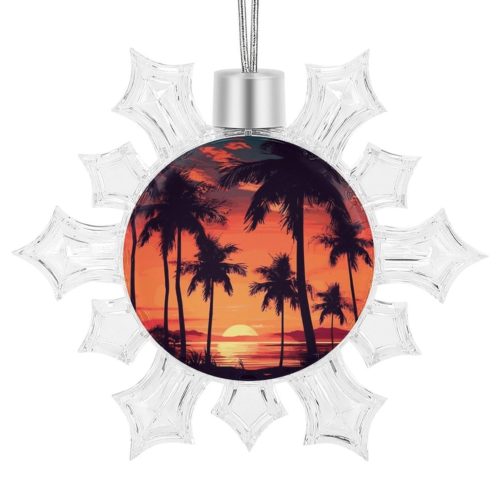 Palm Tree Summer Sunset Snowflake Decorations, Winter Snowflake Ornaments Christmas Party Decorations Christmas Tree Decorations for Xmas Tree Winter New Year Party Supplies