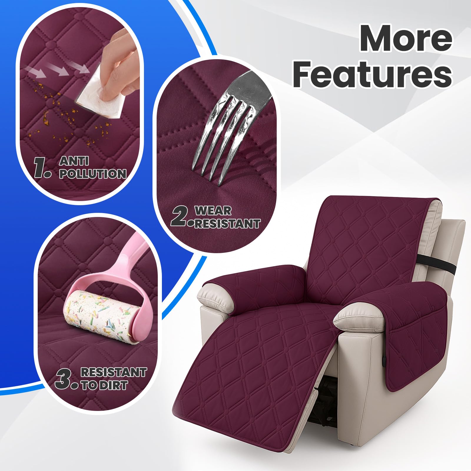 Funda Para Sillón Reclinable 1 Plaza - Impermeable, Antideslizante, Color Azul Oscuro