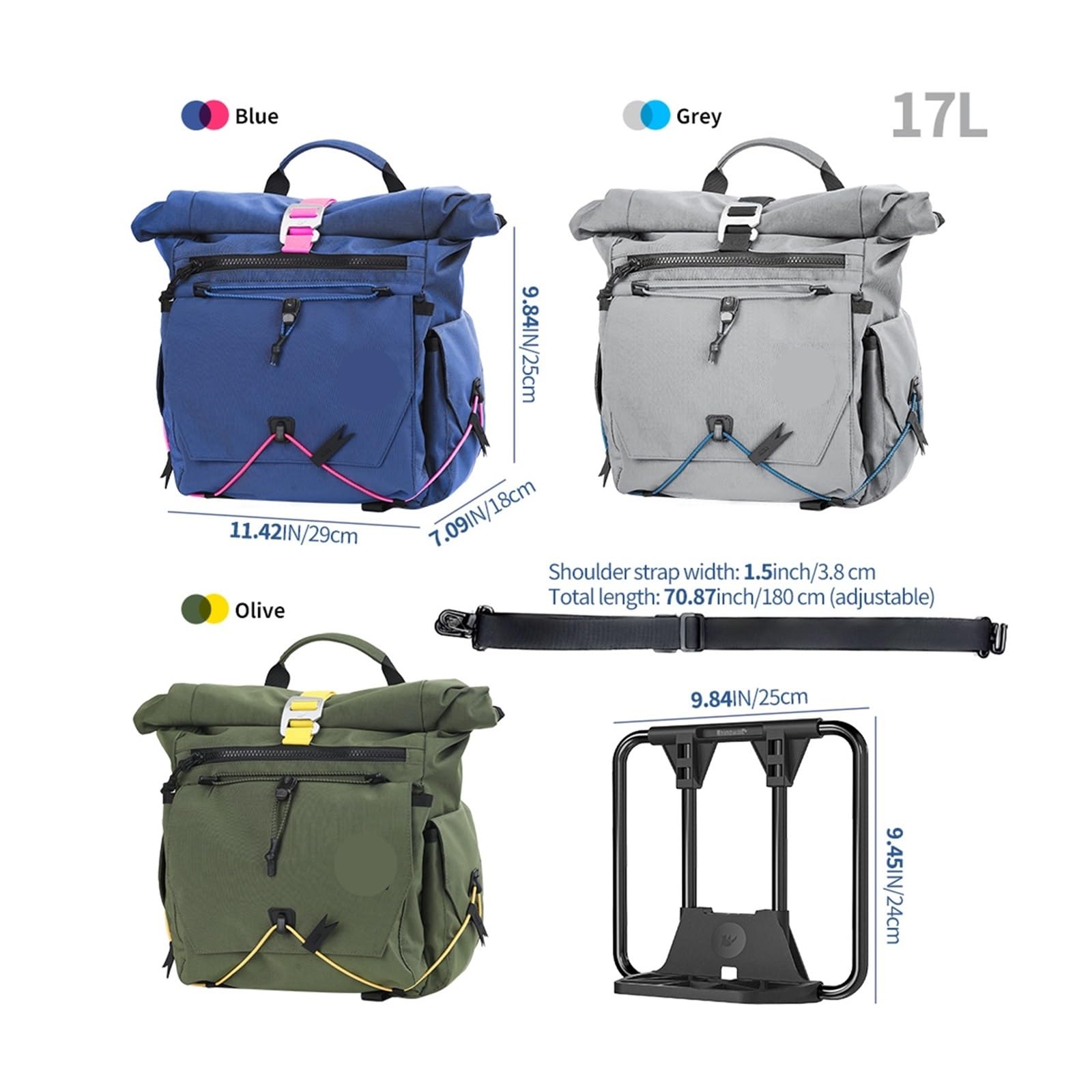 Borsa for manubrio da bicicletta a sgancio rapido 1 pezzo | Trasporta oggetti personali for spostamenti quotidiani e brevi viaggi in bicicletta.(17L-Olive)