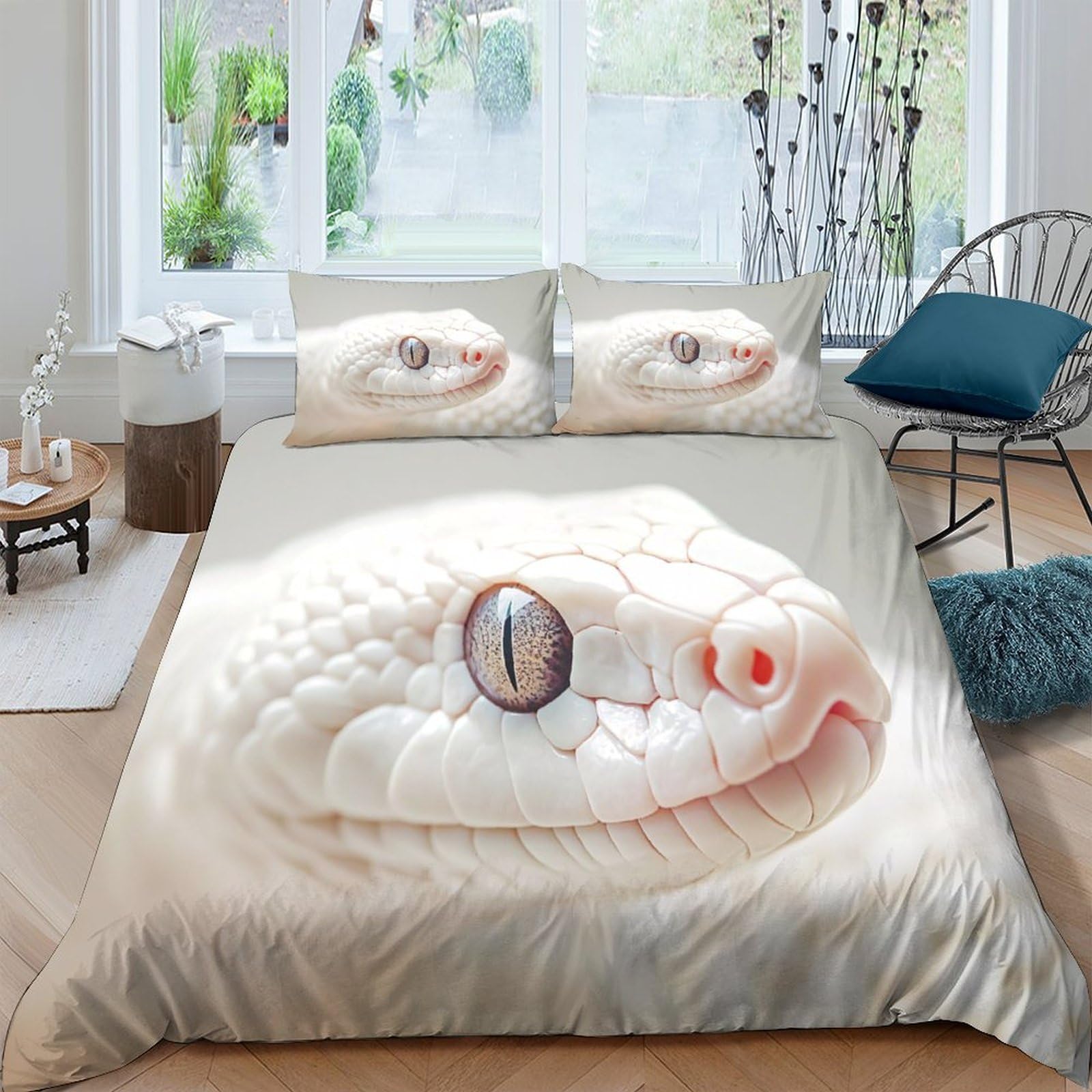 Ctjqhvkz Style-8 3D Printed White Snake Fitted Sheet Microfiber Soft Breathable Albino Serpent Bed Cover For Bedroom Dorm Decor Single（135X200cm）