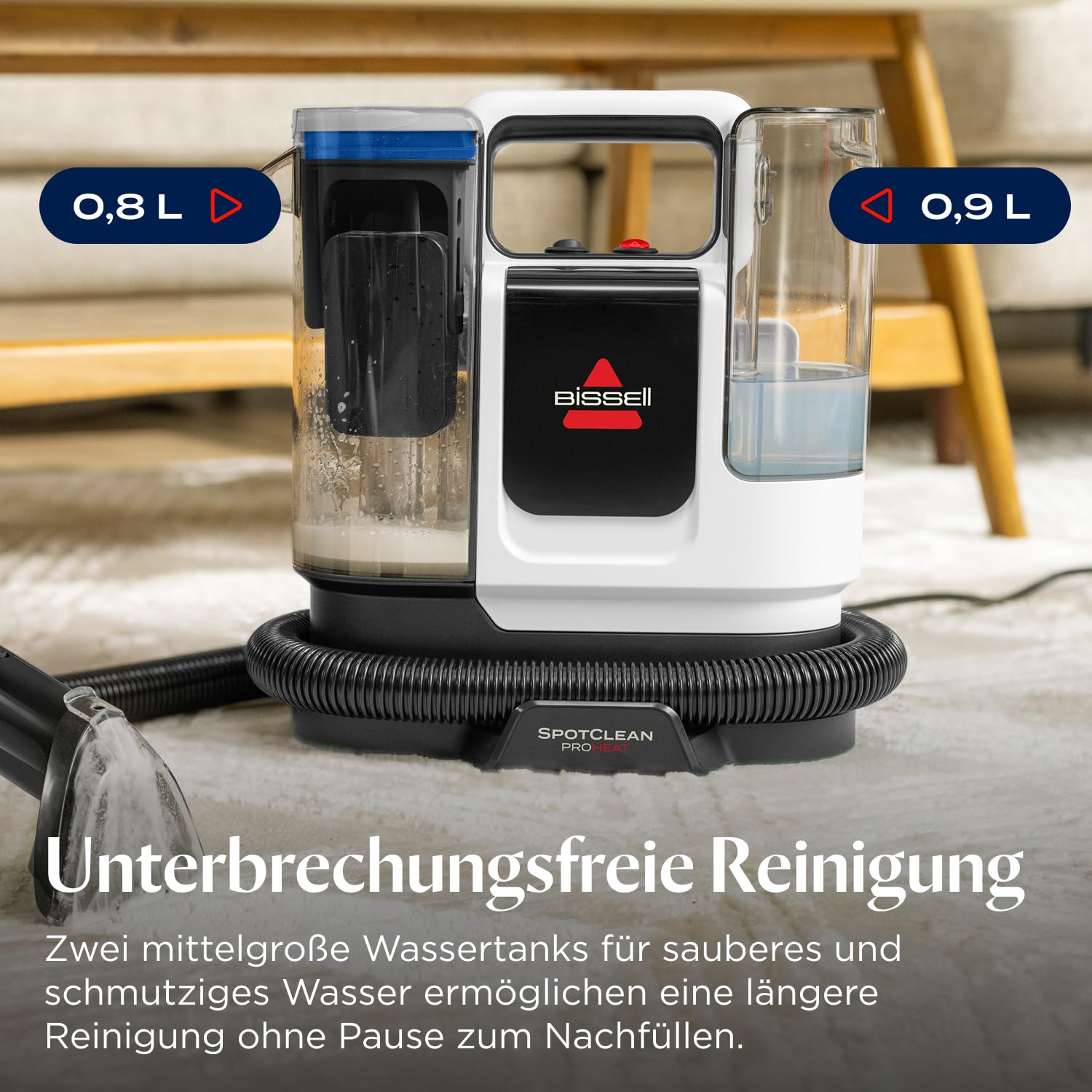 BISSELL SpotClean ProHeat Advanced Teppichreiniger und Polsterreiniger Gerät, Nasssauger und Waschsauger, 1125W Motor, kompakte Multiflächenreinigung, leistungsstark gegen Flecken, mit Kabel, 3924N