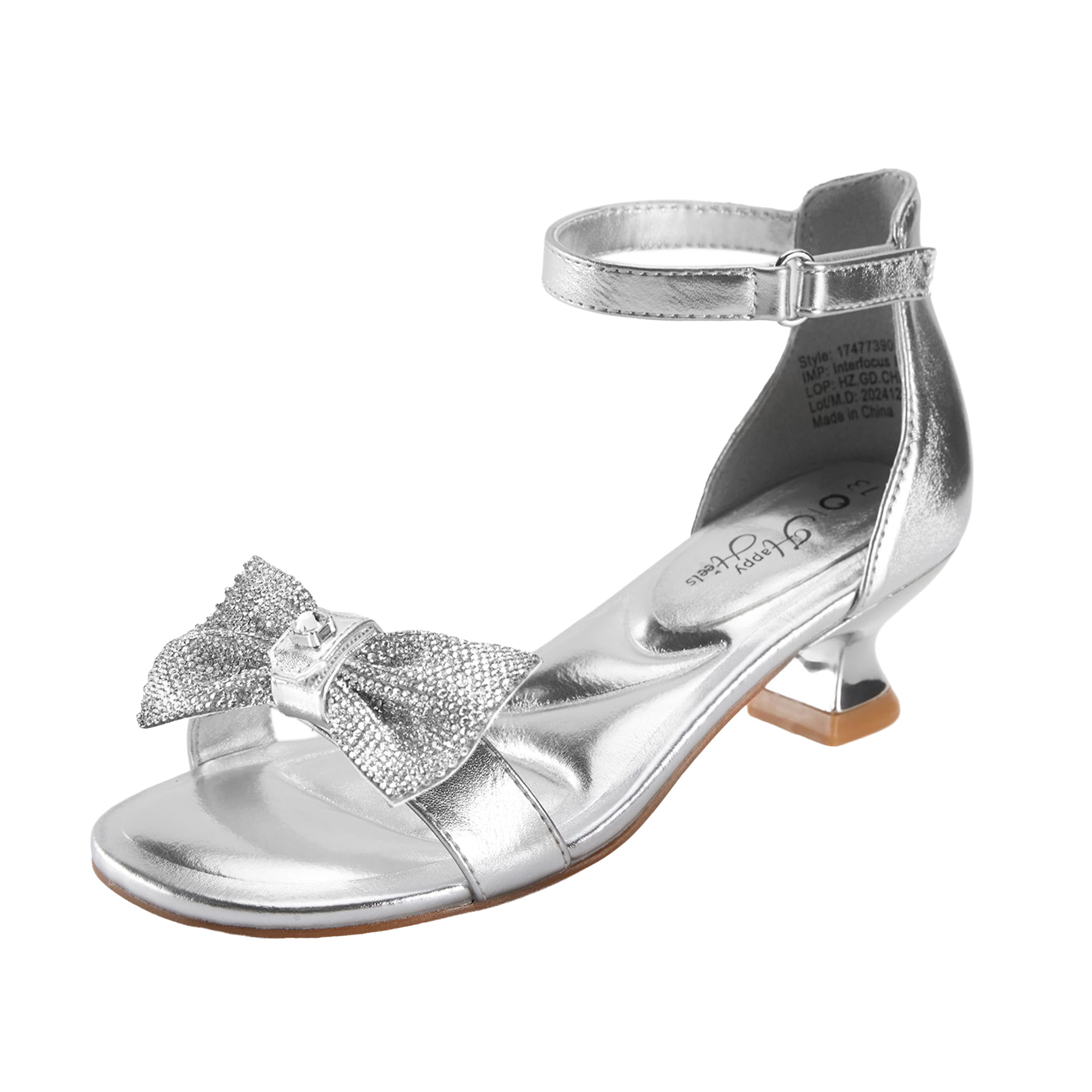PATPAT Girls Kitten Heels Dress Sandals Heels for Girls Open Toe Ankle Strap Pumps Removable Bow Rhinestone Flower Wedding Church Party Shoes for Little Big Kid