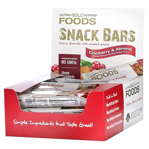 California Gold Nutrition Foods, Barras de granola masticables de arándanos y almendras, 12 barras, 1.4 oz (40 g) cada una