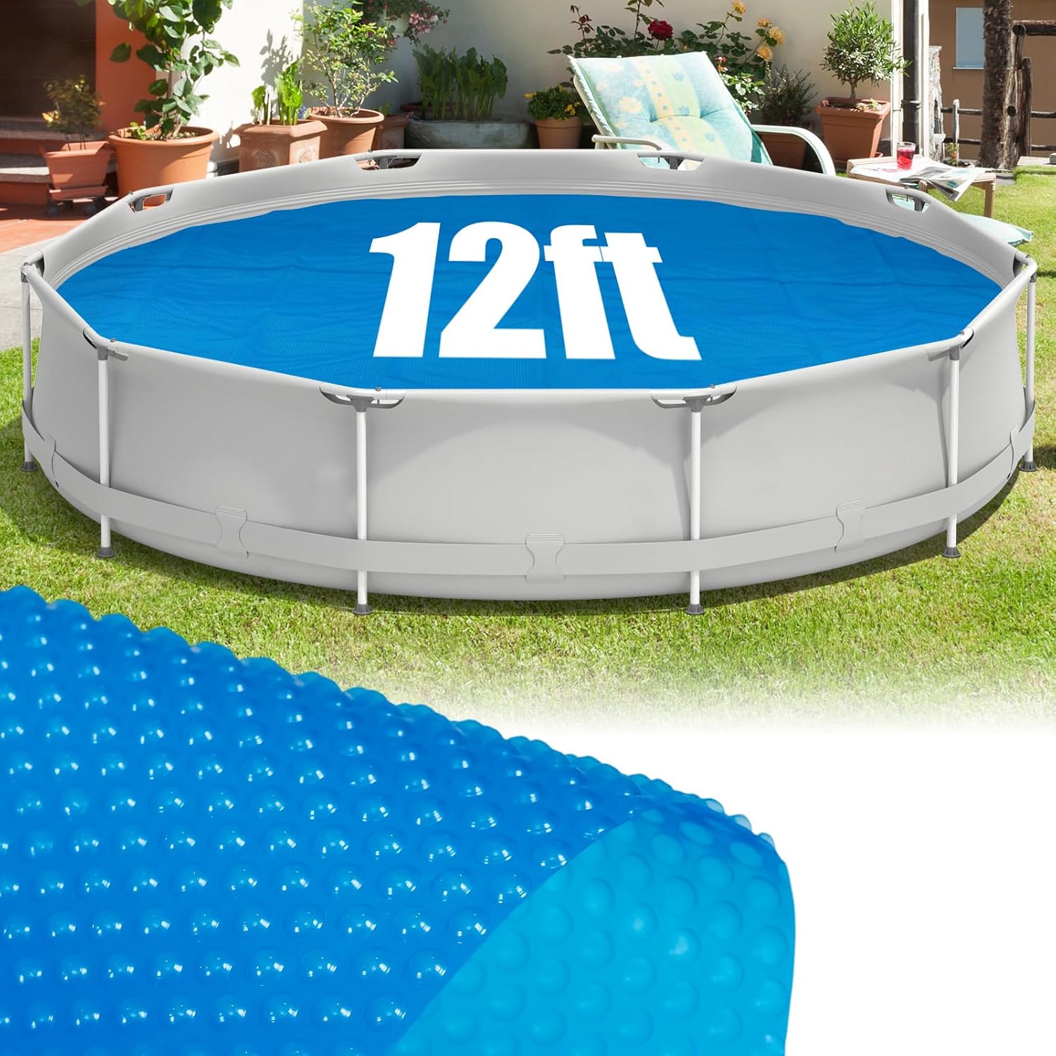 Goplus 12 FT Round Solar Pool Cover, 12 Mil Above-Ground & In-ground Swimming Pool Heat Retaining Blanket, Heavy-Duty Thermal Insulating Bubble Wrap Cover for Hot Tub SPA (Blue, Round 12 FT)