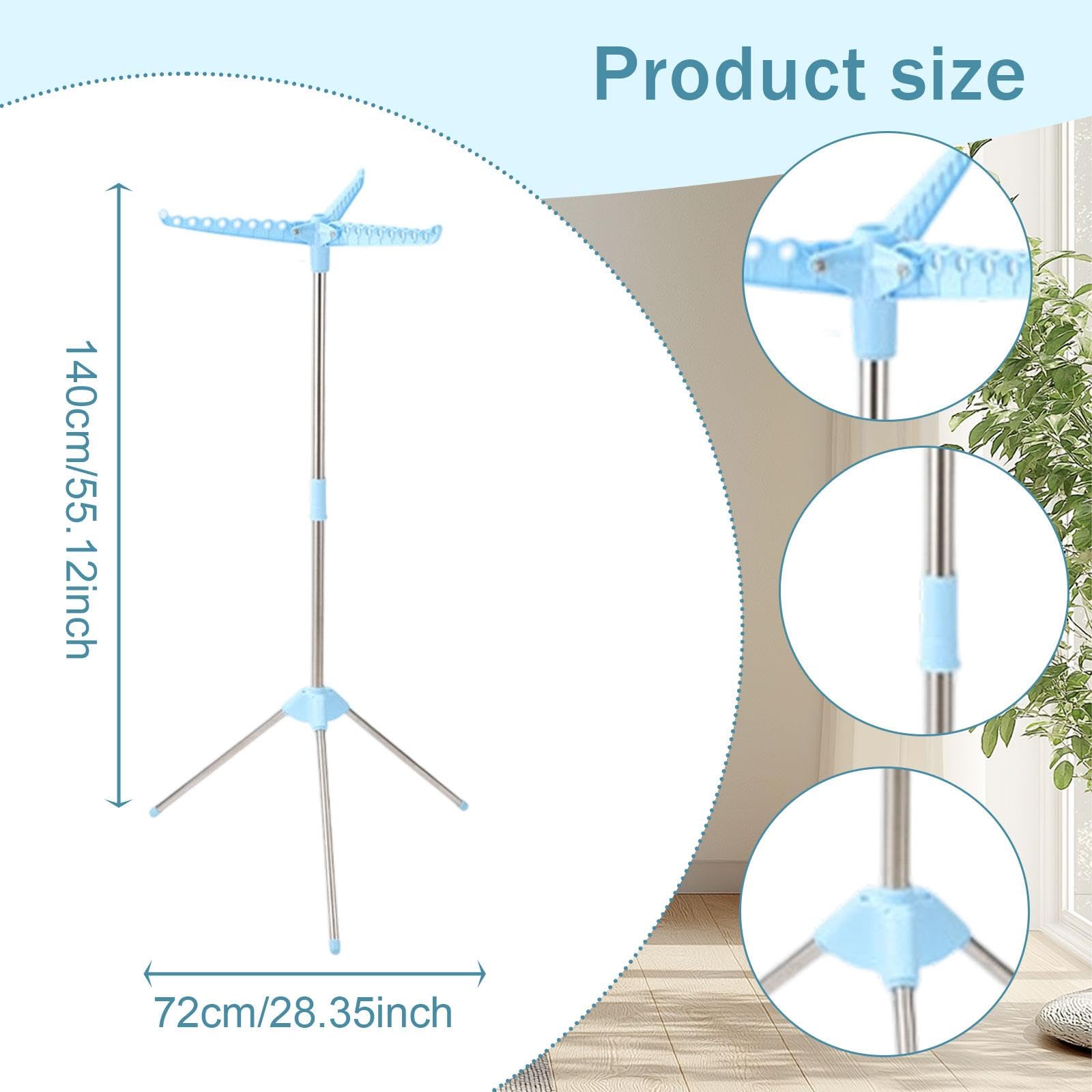 Tendedero Plegable con Trípode para Secar La Ropa, Tendedero Portátil, Organizador de Prendas, Fácil Montaje, Ideal para Familias, Azul 1 Capa, Individual