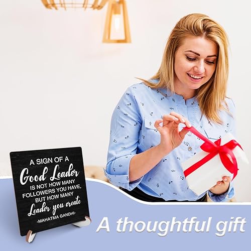 Miniatura 3 de Letrero inspirador de madera de buen líder, decoración de escritorio, decoración de oficina, cubículo, placa de país con soporte de madera, rústico,