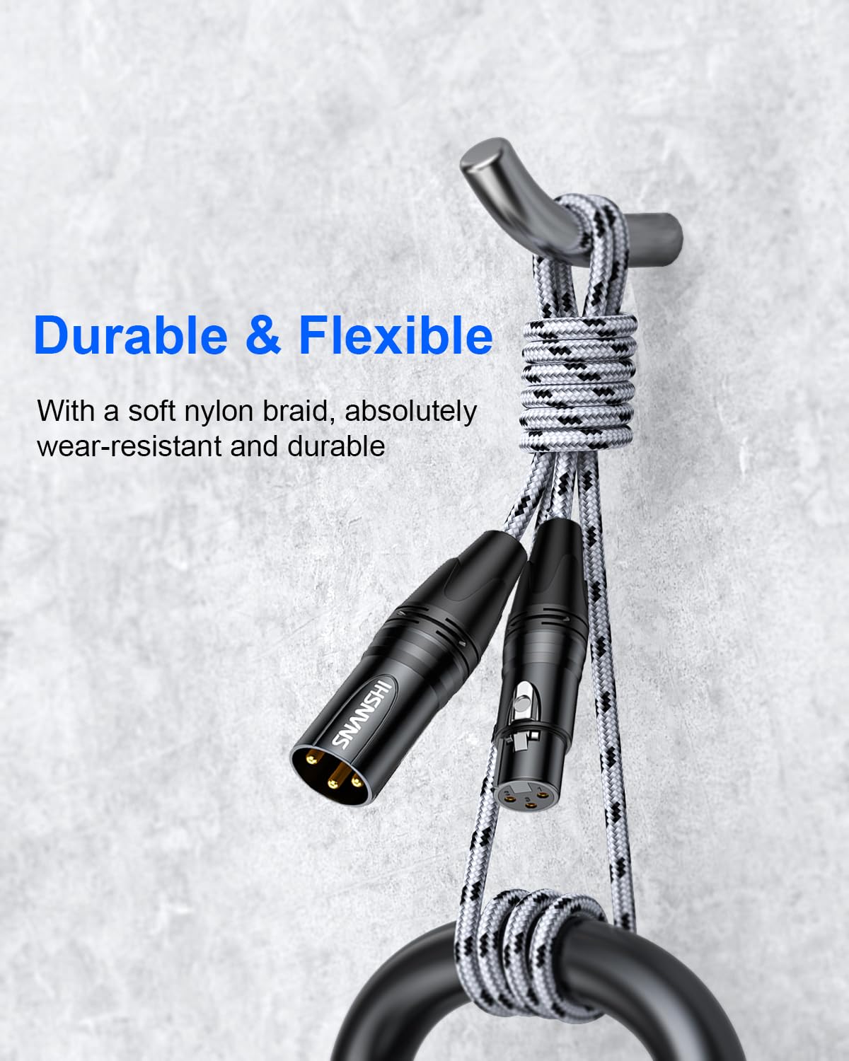 SNANSHI Paquete de 2 cables XLR de 50 pies, cable de micrófono XLR, trenzado de nailon, chapado en oro, cable de micrófono XLR equilibrado macho a hembra para grabación, altavoz, sistema PA, estudio