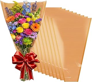 XABMU Flower Bouquet Bags - 50 Pack Kraft & Clear Floral Wrapping Sleeves for Wedding, Graduation, Mother’s Day Gifting & Florist Supplies