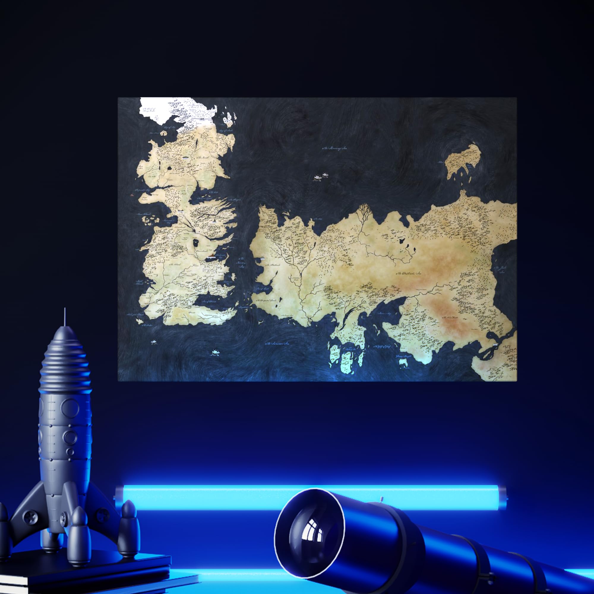 Displate Offiziell Game of Thrones MetallPoster Magnetische Befestigung Inklusive Lizenziert Bilder Hochwertiges Poster Various - Westeros Map 67.5 cm x 48 cm
