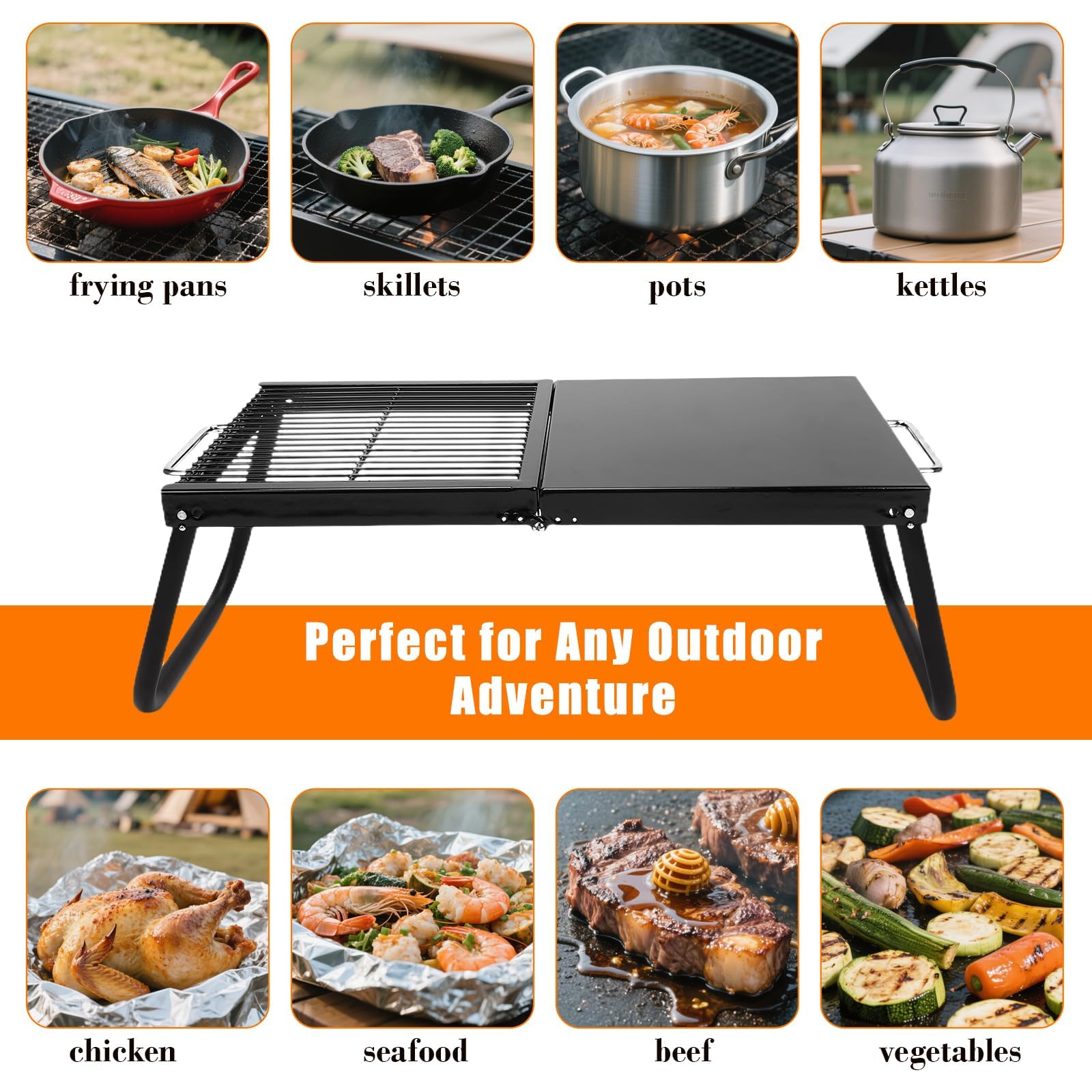 GFTIME Barbecue pieghevole da tavolo con griglia e piastra, 57 x 28 cm, griglia pieghevole con borsa per il trasporto, per falò, picnic, barbecue e feste in giardino