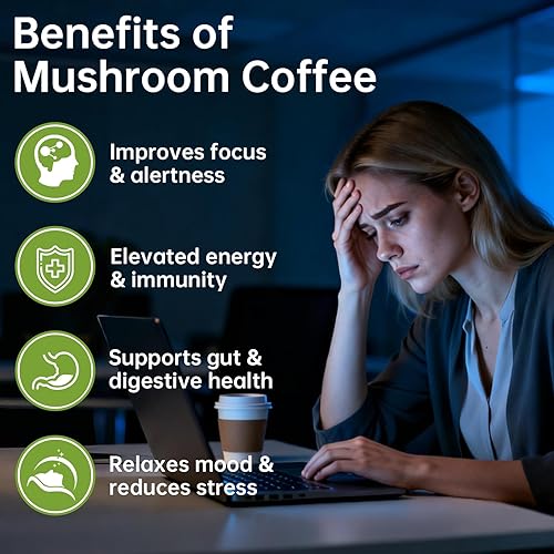 Miniatura 4 de Vbot Café orgánico de hongos, café arábica prémium con melena de león, chaga, reishi, café instantáneo que apoya la concentración, la energía, la