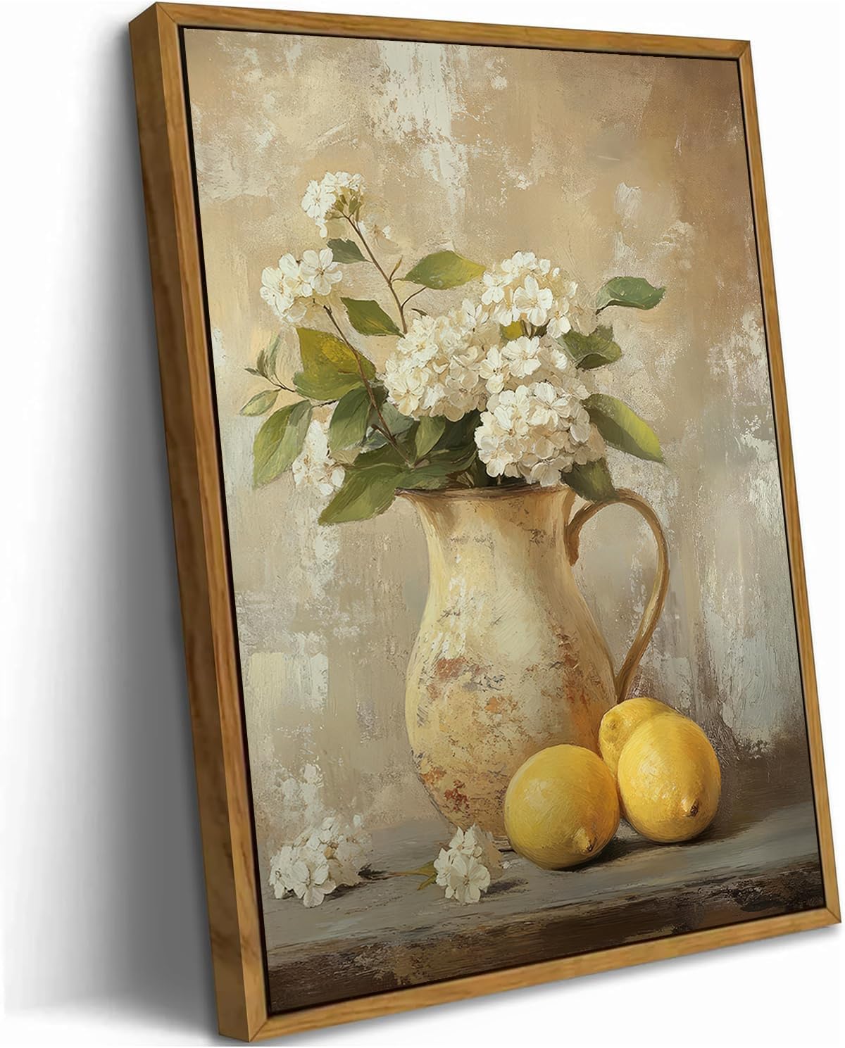 UXOCBTAH With Frame Hydrangea Canvas Wall Art Vintage Hydrangea Lemons Still Life Picture Wall Decor Rural Farmhouse Painting Print for Country kitchen Home Decoration 12x16in