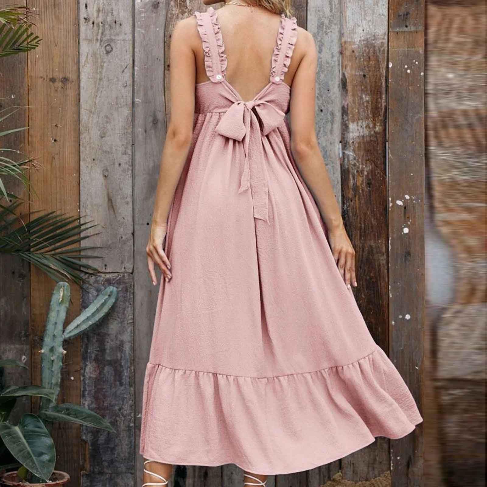 Vestido de Maternidad Mujeres sin Manga Casual Embarazadas Ropa Fruncida para Embarazadas Volante Color sólido Verano Vestido Largo premamá